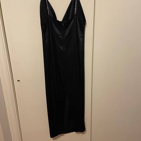 Zara Dresses Nwt Zara Black Satin Midi Dress With Rhinestone Straps